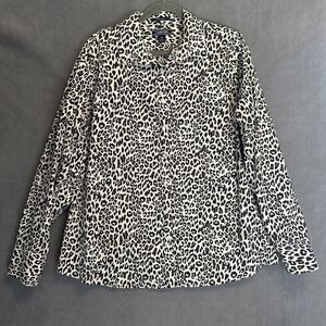 Lands End No Iron Supima Button Up Shirt Leopard Print Womens Size 16 Office